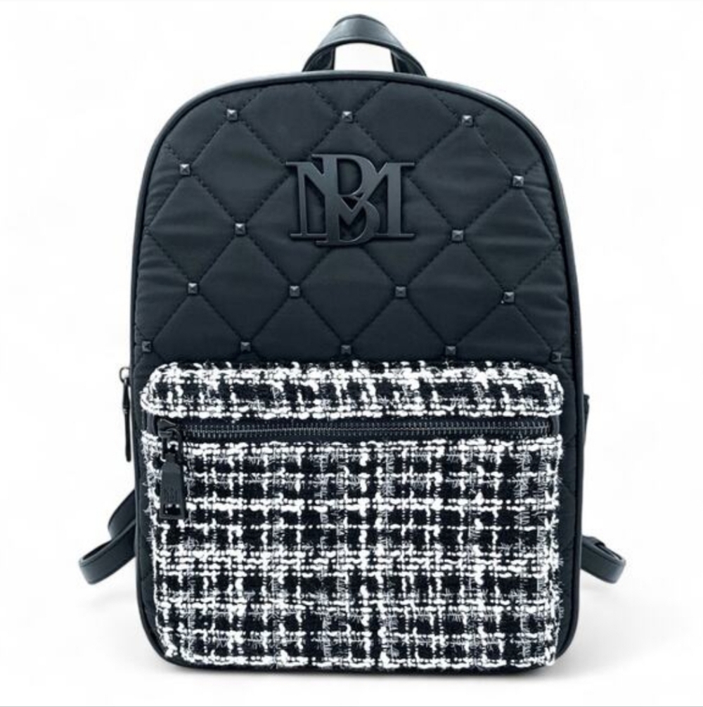 NWT Badgley Mischka Big Diamond Quilted Nylon Tweed Studded Backpack